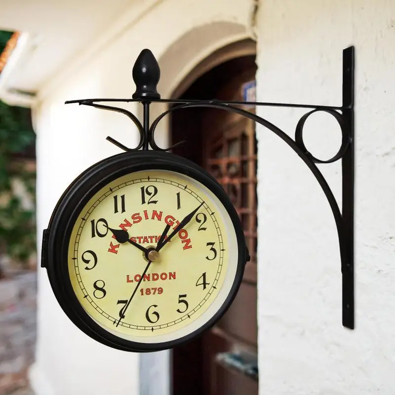

Vintage Double Sided Wall Clock Home Decoration Outdoor Garden Decor Classic Retro Double Sided Hanging Clock Silent No Ticking