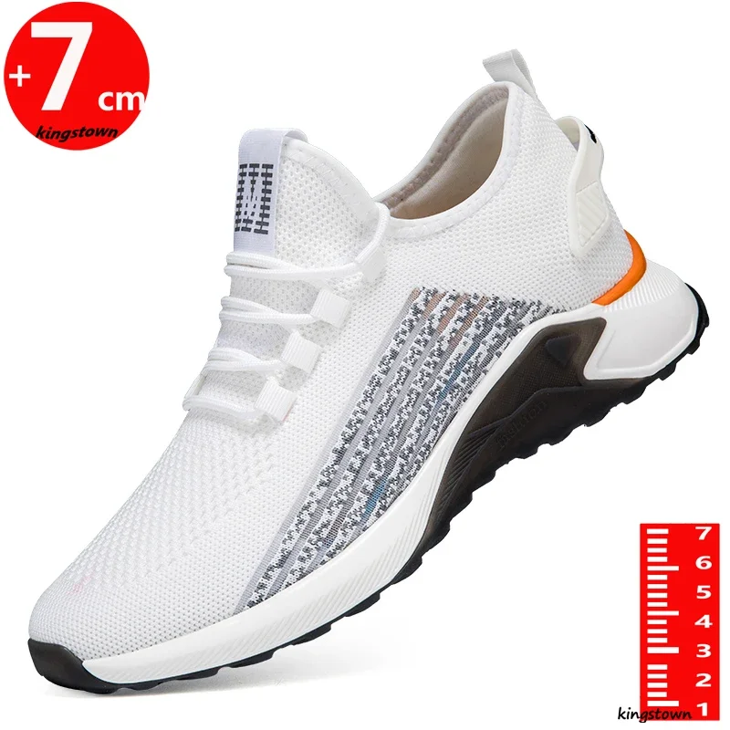 

White Mesh Sneakers Lift Men Elevator Shoes Height Increase Insole 7CM High Heel Sports Man Breathable designer shoes men