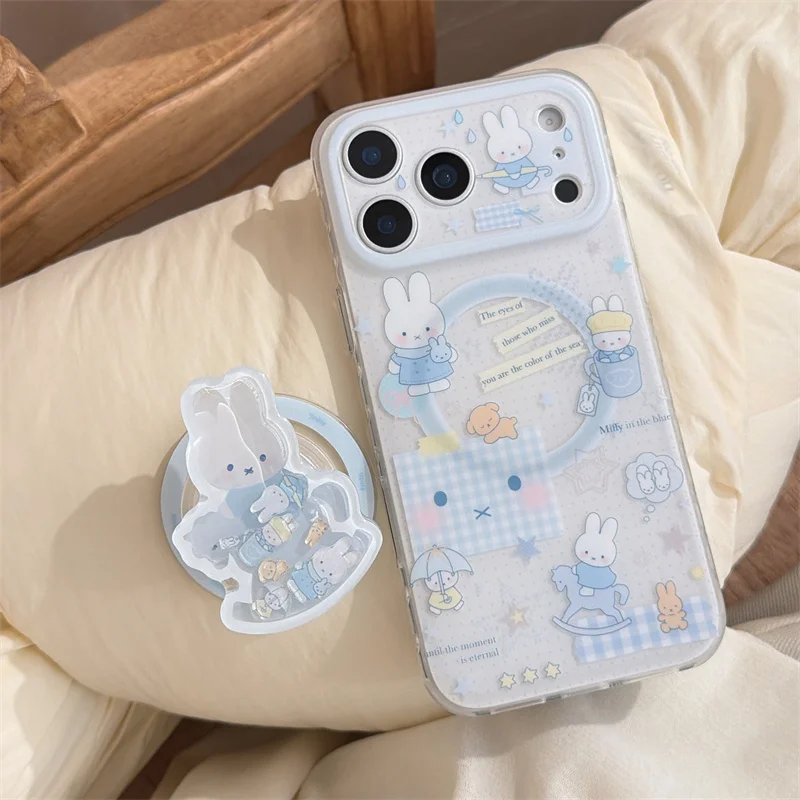 Korean Cute Rabbit Phone Case with Magnetic Stand and Protective Features