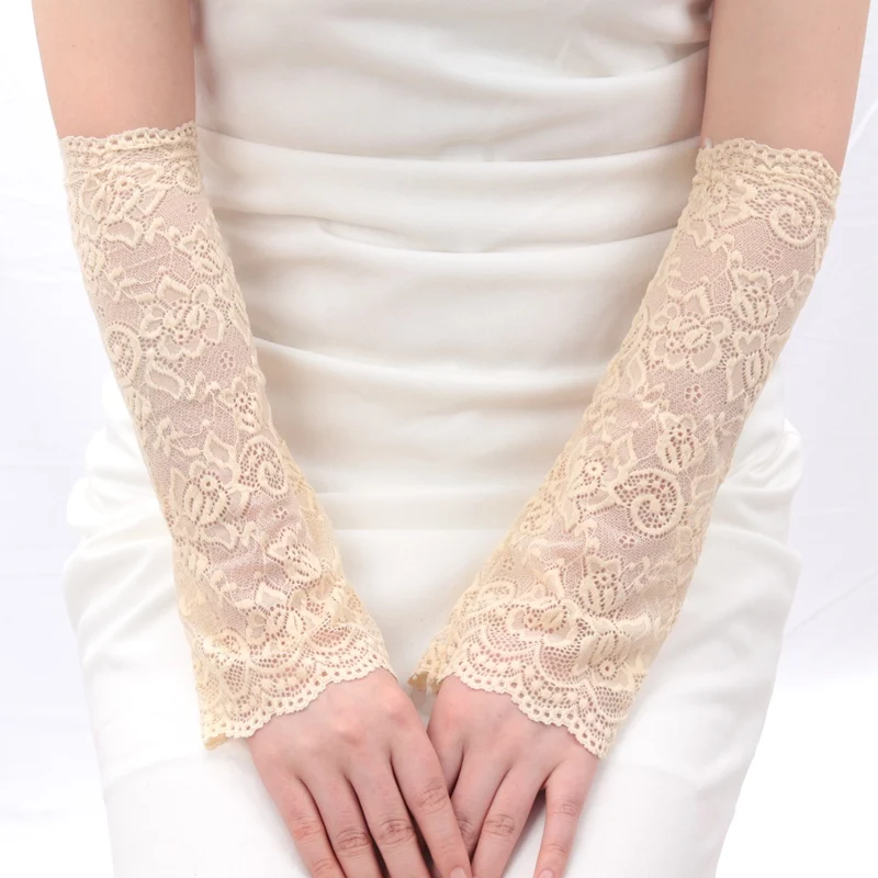 1 Pair Arm Sleeves Lace Sunscreen Short Gloves Ultra-thin UV Protection Arm Cover for Summer Sunblock Arm Cuffs Driving Sleeves