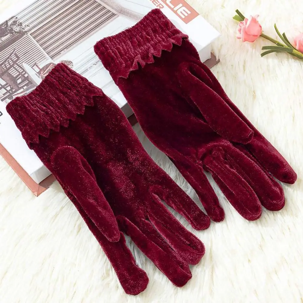 Women Gloves Autumn Winter Simple Velvet Warm Mitts Full Finger Mittens Women Outdoor Sport Female Gloves 4