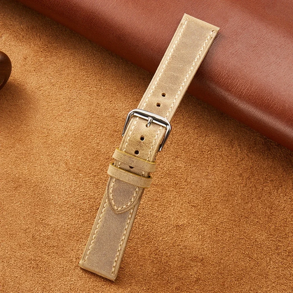 Vintage Style Oil Wax Leather Business Watch Strap - High Quality Watchband Accessory