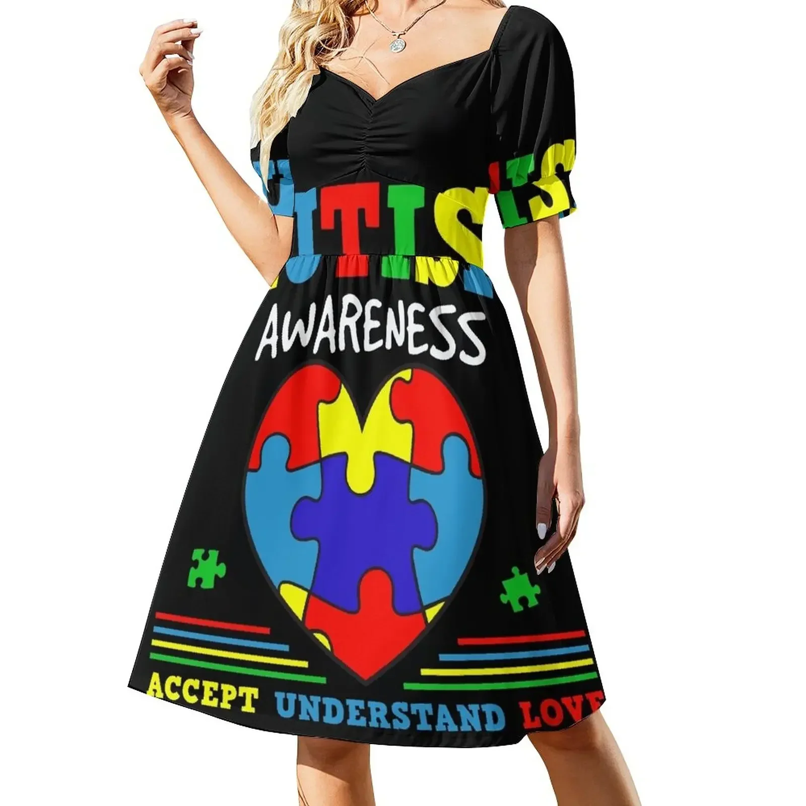 thumbnail image 1 of AUTISMO - ACEPTAR ENTENDER AMOR Vestido de manga corta trajes de playa para mujeres Ropa femenina vestidos de fiesta mujeres, 1 of 7