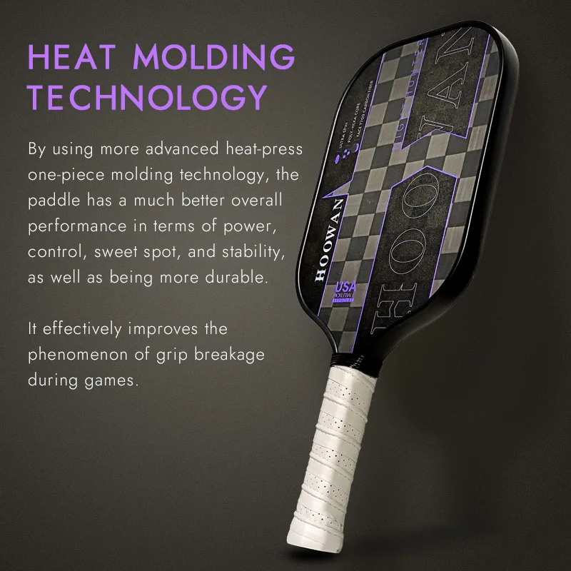 HOOWAN NIGHTHUNTER Pickleball Paddle Raw Carbon T700 Pickle Ball Racket Heat Pressing Rough Surface 16MM Polymer Hexa-core