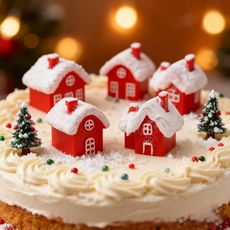 4pcs Christmas Village Resin Figurines Charming Snowy Miniature House Christmas Home Table DIY Decoration 2026 New Year Gifts