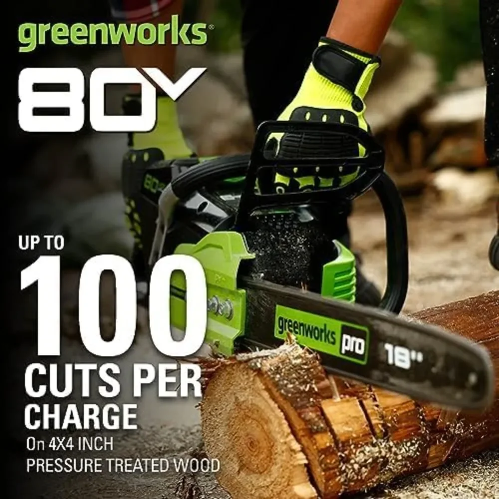 80V 18" Brushless Cordless Chainsaw (Great for Tree Felling, Limbing, Pruning / 75+ Compatible Tools), Tool Only, Black & Green 3