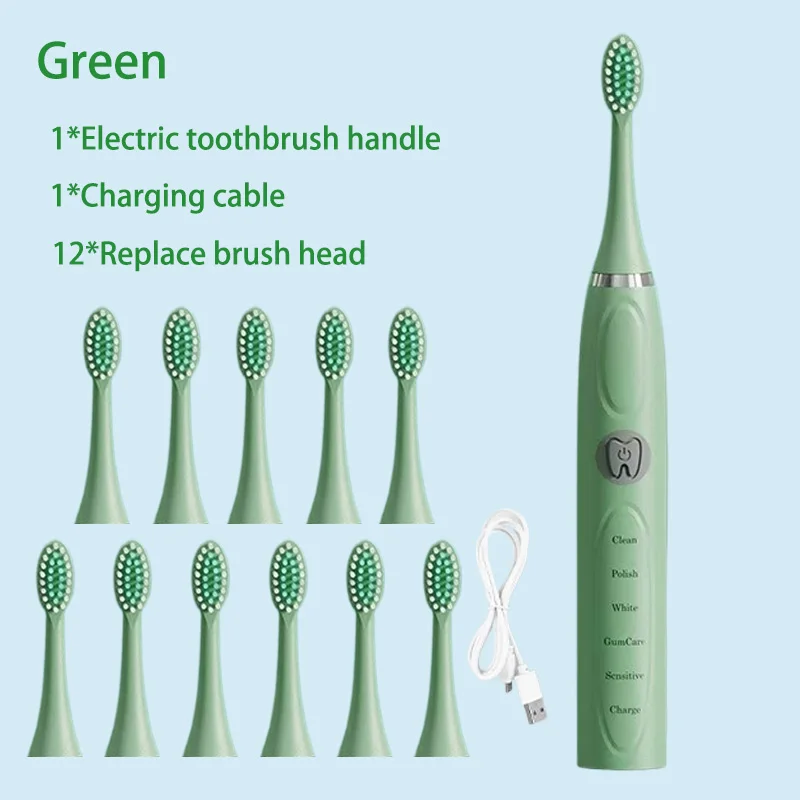 thumbnail image 1 of Cepillo de dientes eléctrico sónico para adultos, cepillo de limpieza automático, recargable, de pelo suave, resistente al agua, cepillo de dientes ultrasónico de 4 a 12 cabezales, 1 of 5