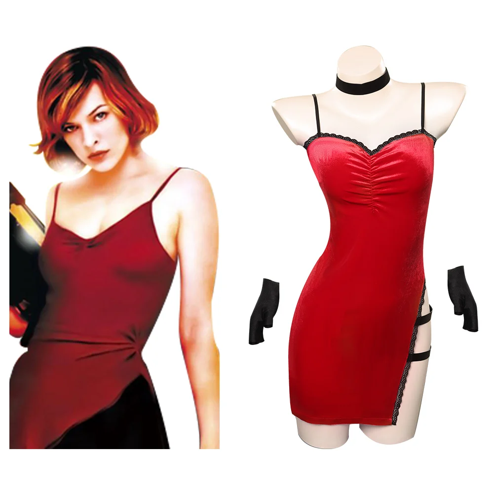 

Movie Resident Elise Cosplay Anime Costume Sexy Split Red Lace Dress Fantasia Women Halloween Carnival Party Disguise Clothes