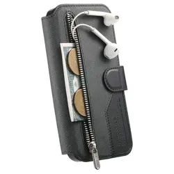 Detachable Zipper Leather Wallet Flip Case with Magnetic Closure - Reno 16 FS 5G (Black)