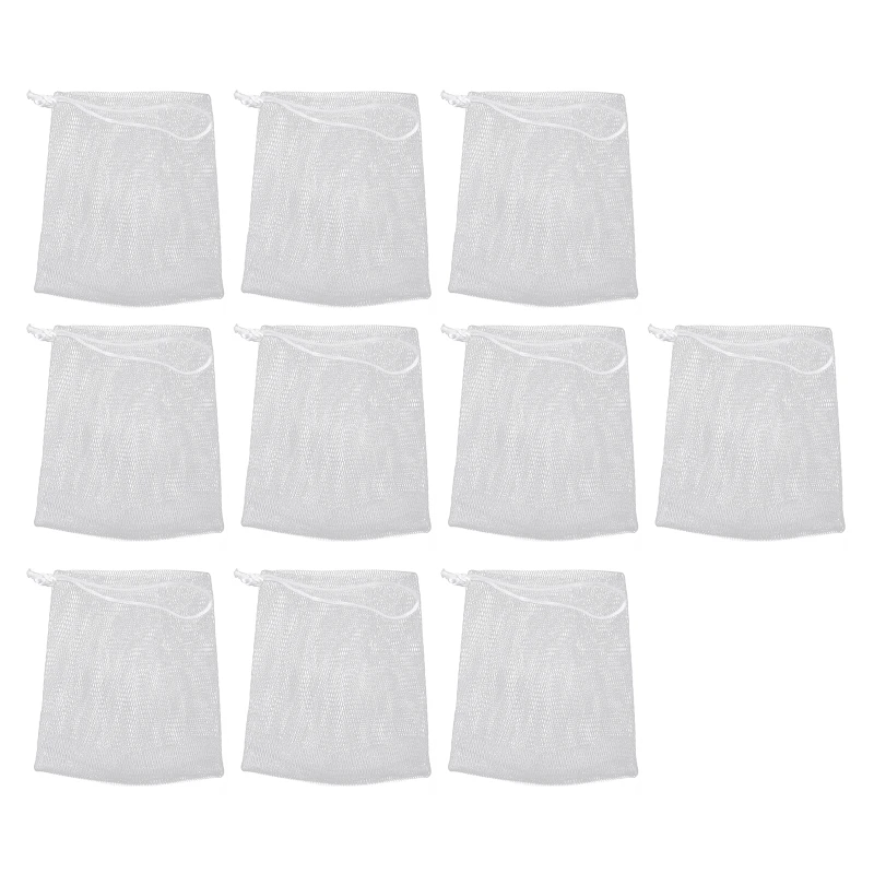 

10PCS Exfoliating Mesh Soap Bubble Foam Double Layer Net Soap Saver Bag Drawstring Holder Bags E0BD