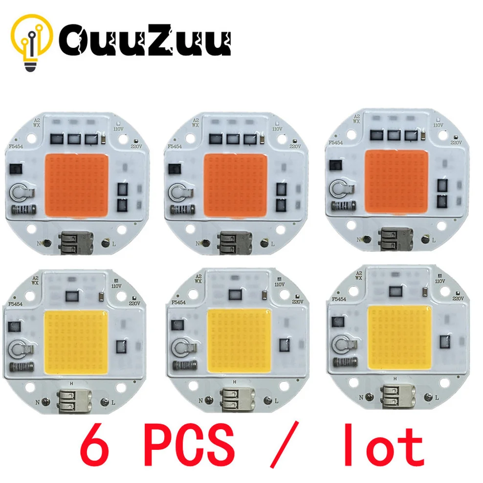 6pcs/ lot 100W 70W 50W COB LED Chip 220V 110V LED COB Chip Welding Free Diode for Spotlight Floodlight Smart IC No Need Driver