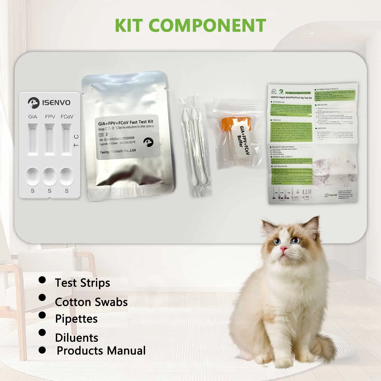 10Pcs Feline FPV or 10Pcs FIV+FeLV or FPV+FCOV+GIA Rapid Home Test Kit for Cats Veterinary