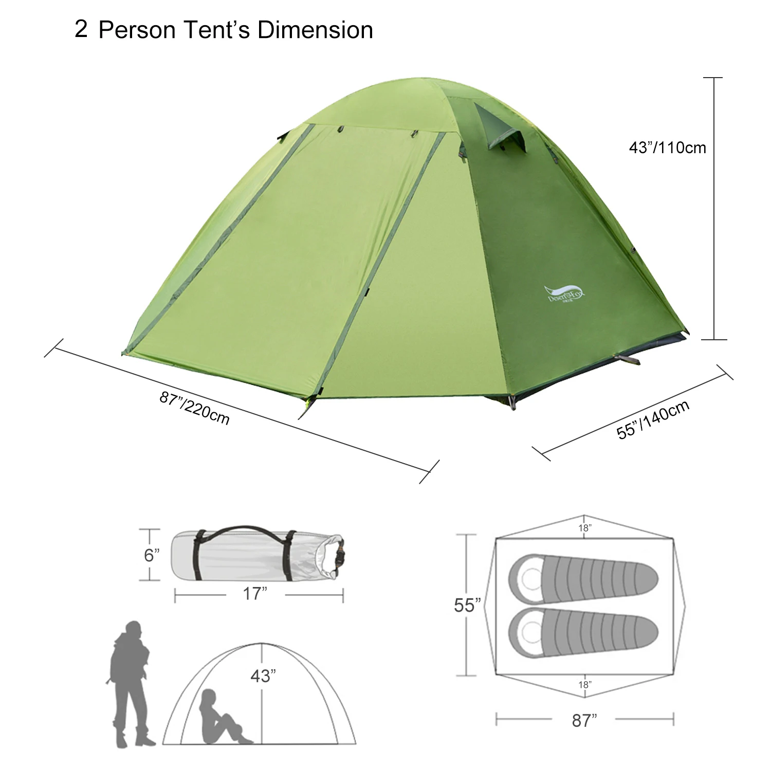 Desert Fox 2 Person Backpack Tent Lightweight 3 Seasons 3