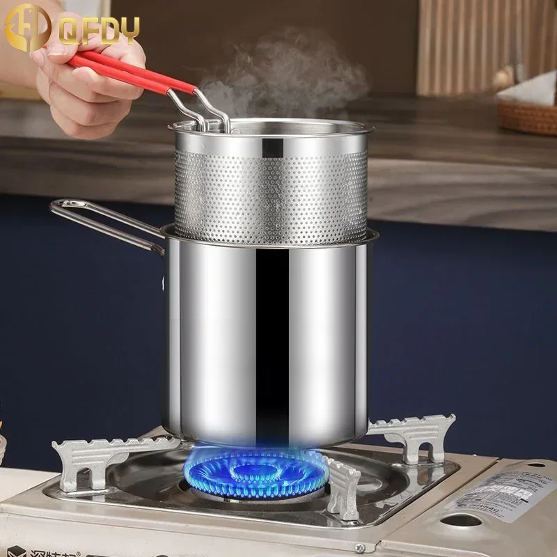 Deep fryer, household deep fryer, 304 stainless steel mini pot, Japanese style with filter, Tempura fuel-efficient small fryer