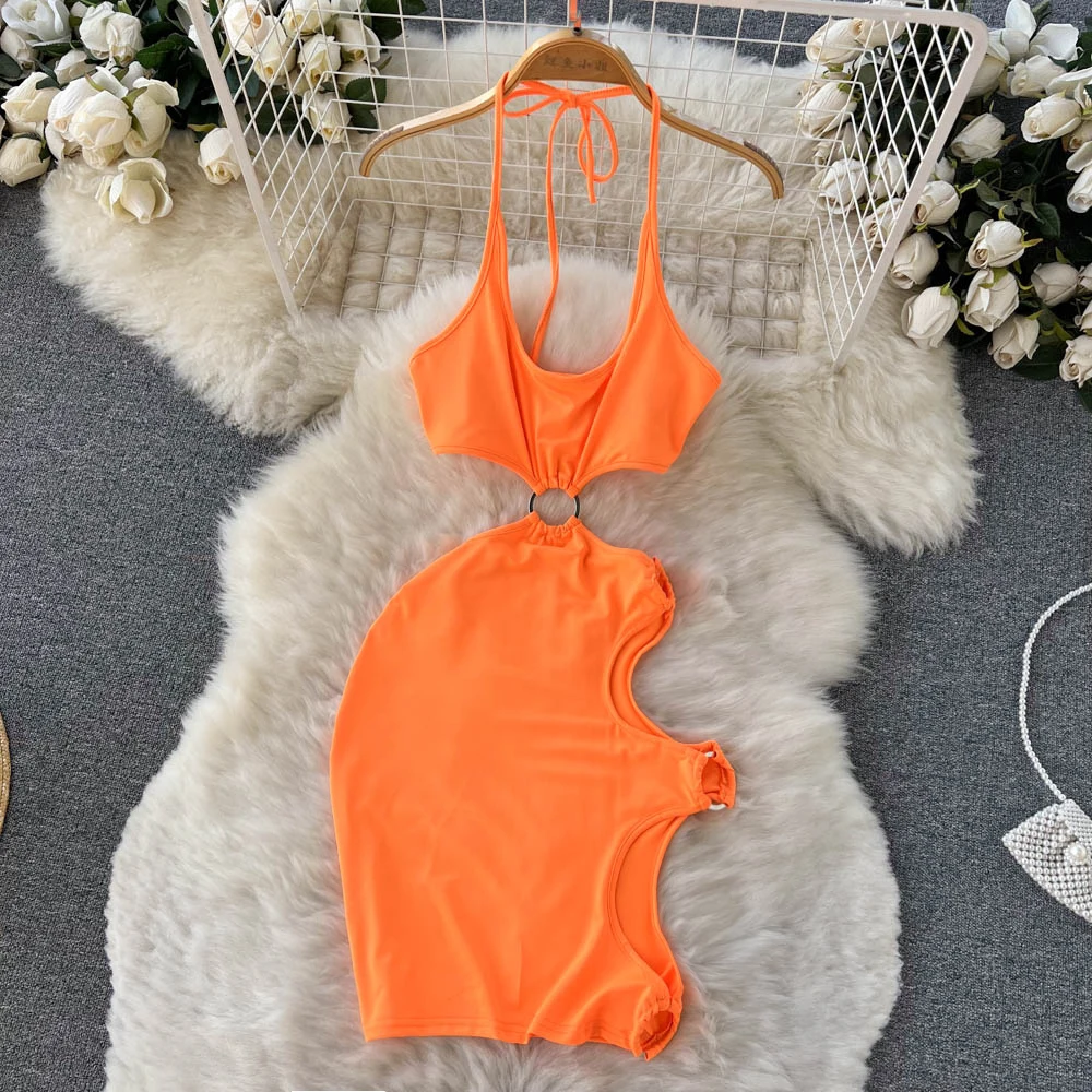 

Women's Autumn Hollow Sexy Halter Dress Slim Fit Hip Short Skirt