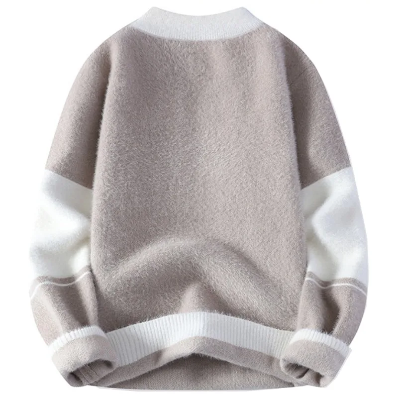 2024 Autumn Winter New Men's Fashion Casual Slim Fit Letter Sweater Men's Plus Velvet Thick Warm Large Size Sweater Pullover 3XL