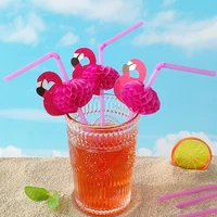 50pcs Party Straws Flamingo Pineapple Drinking Straws For Hawaiian Beach Birthday Wedding Party Supplies (Random Pattern)