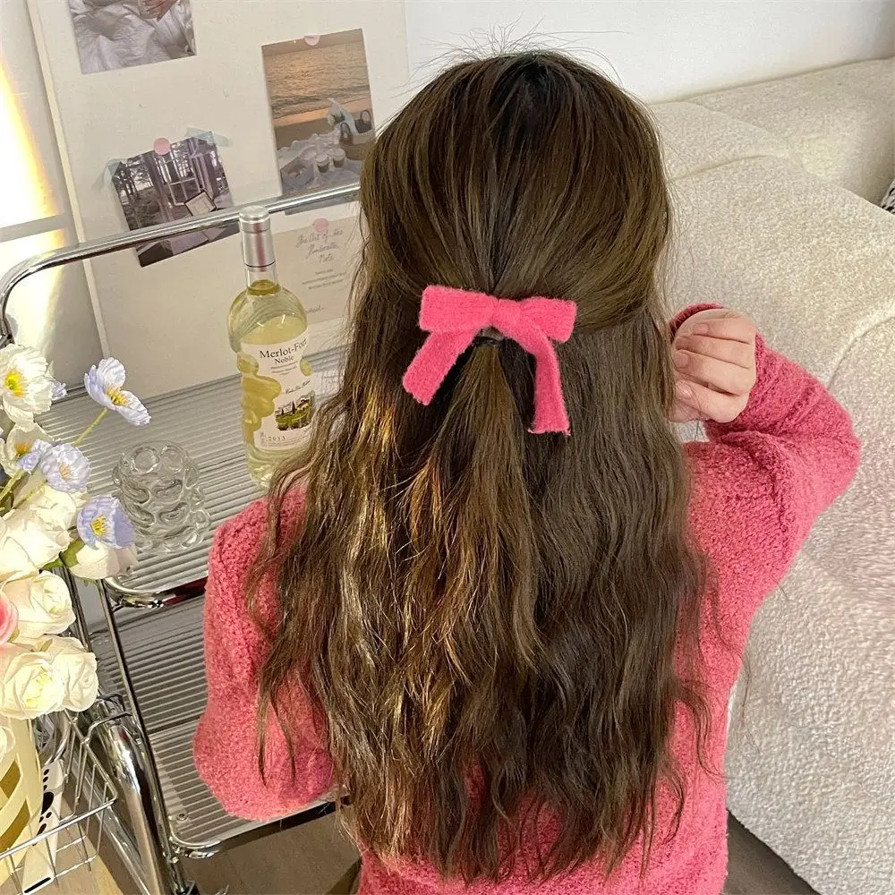 

Red Knit Bow Hair Clip Sweet Barrettes Y2k Woolen Bowknot Hairpin Headwear Side Clip Autumn Winter