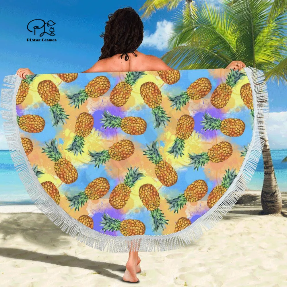 

Pineapple Newest Beach Towel Shawl Fast Drying Swimming Gym Camping Big Round Beach Towel Yoga 3D All Over Printed
