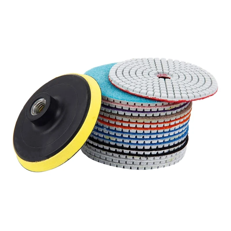

Hot 15Pcs Diamond Polishing Pads Kit 4 Inch 100Mm Wet/Dry For Granite Stone Concrete Marble Polishing Use Grinding Discs Set