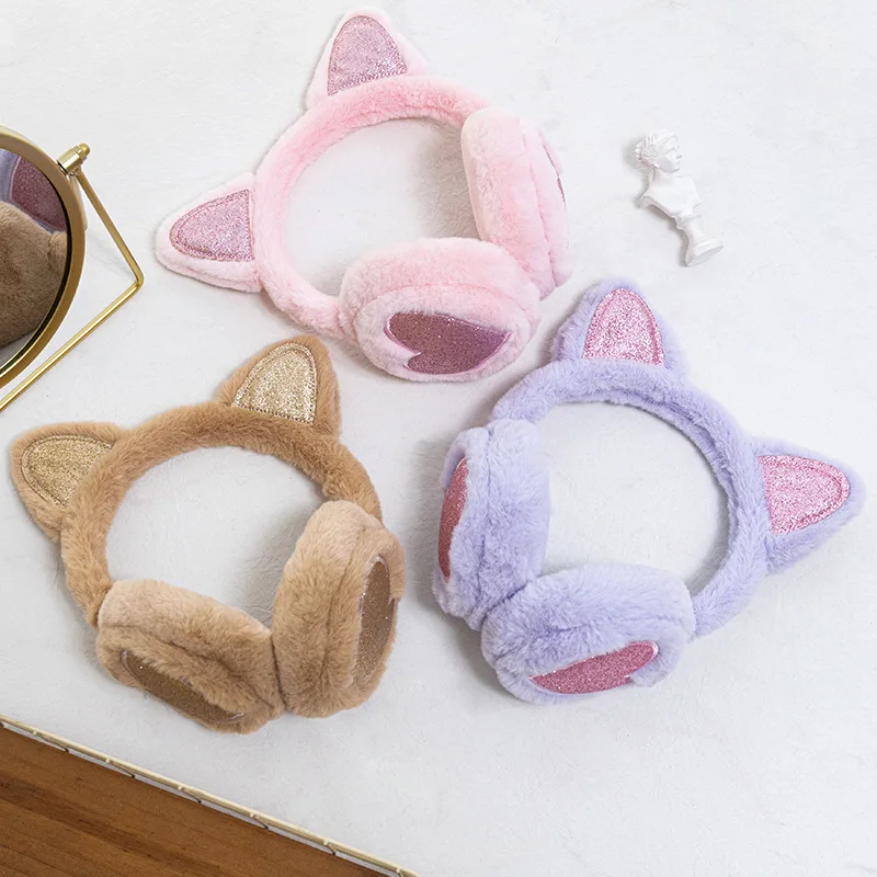 Cute Cat's ears love Ears Winter Warm Earmuffs For Girls Ear Protection Plush Thick Soft Earmuffs Protect Ears Warm