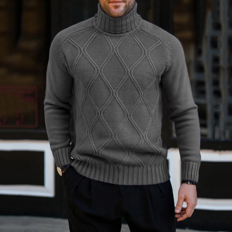 

Fashion Mens Sweaters Vintage Diamond Jacquard Solid Color Knit Sweater Autumn Winter Warm Knitted Casual Pullover Tops For Men