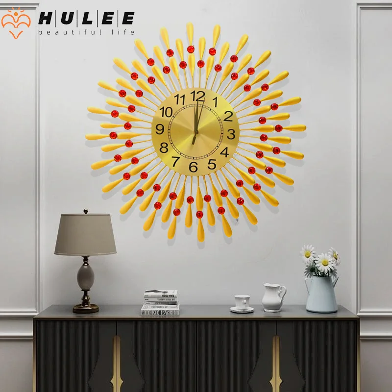 Wall Clock Mute Craft Light Metal Diamond-Embedded Starry Iron Clock