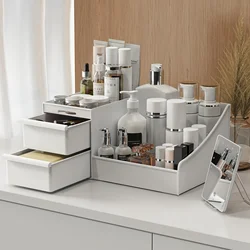 Elegant Desktop Cosmetic Organizer with Drawers and Multi - Slot Holder (WHITE)