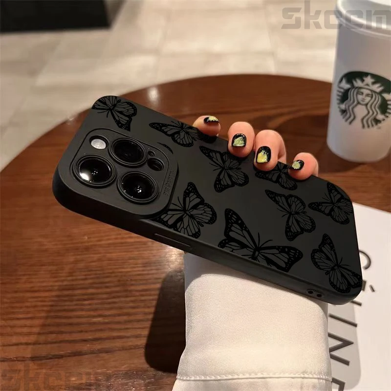 Elegant Black Butterfly Pattern Shockproof Silicone Phone Case