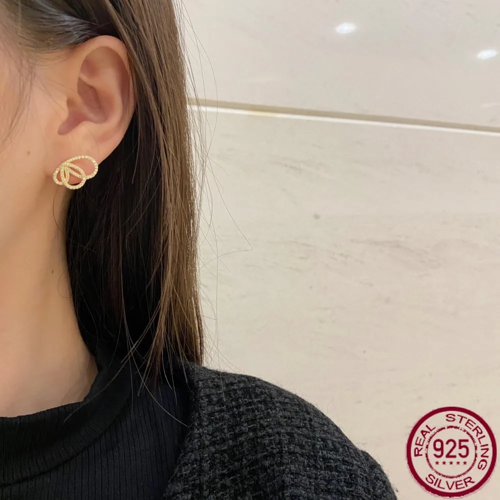 S925 Silver Ear Nail Light Luxury Inlaid Butterfly Shape Line Sense High Fashion Versatile Jewelry Wholesale for Women