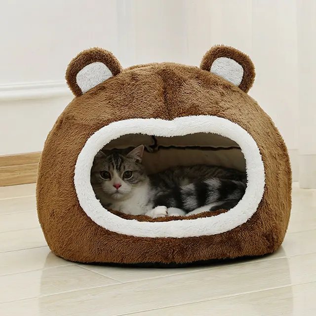 Funny Cat Bed Warm Pet House Soft Long Plush Kitten Lounger Cushion Small Dogs Tent Cave Beds For Cozy Cat House Mat Supplies 4