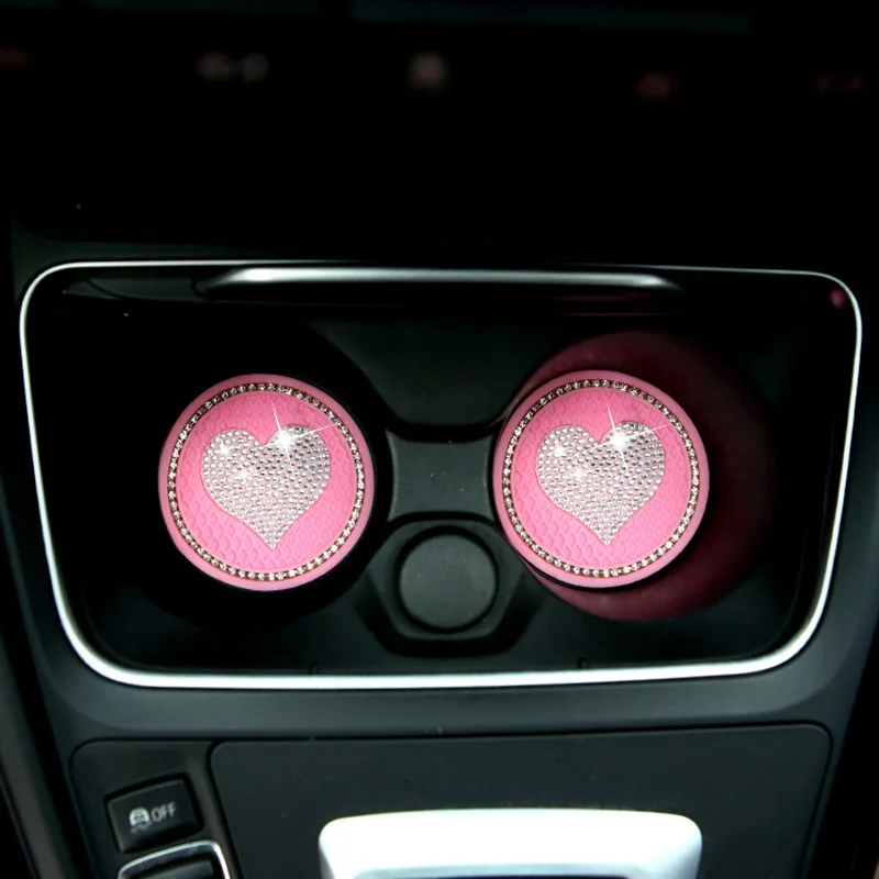 Car Coaster Car Mats Accessories 2pcs Heart-shaped Cup Holder Mat for Car