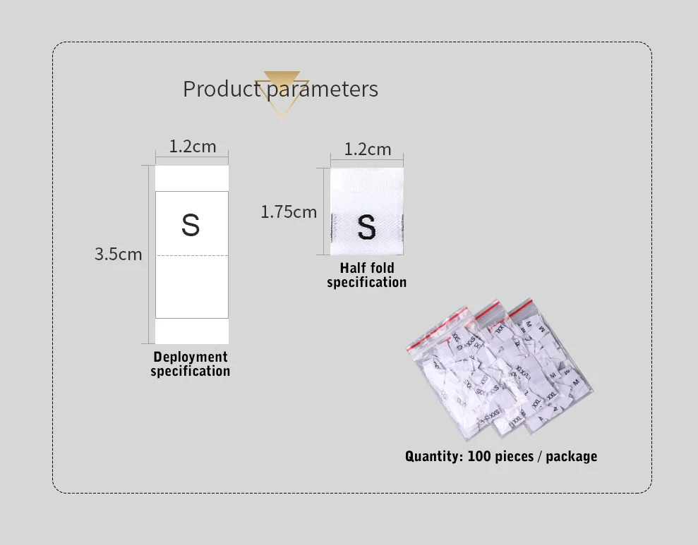 Description Picture 5 of item100Pcs Clothing Size Label Black Text White Garment Clothes T Shirt Dress Cloth Fabric Label Tag XS S M L XL 2XL 3XL 4XL 5XL 6XL
