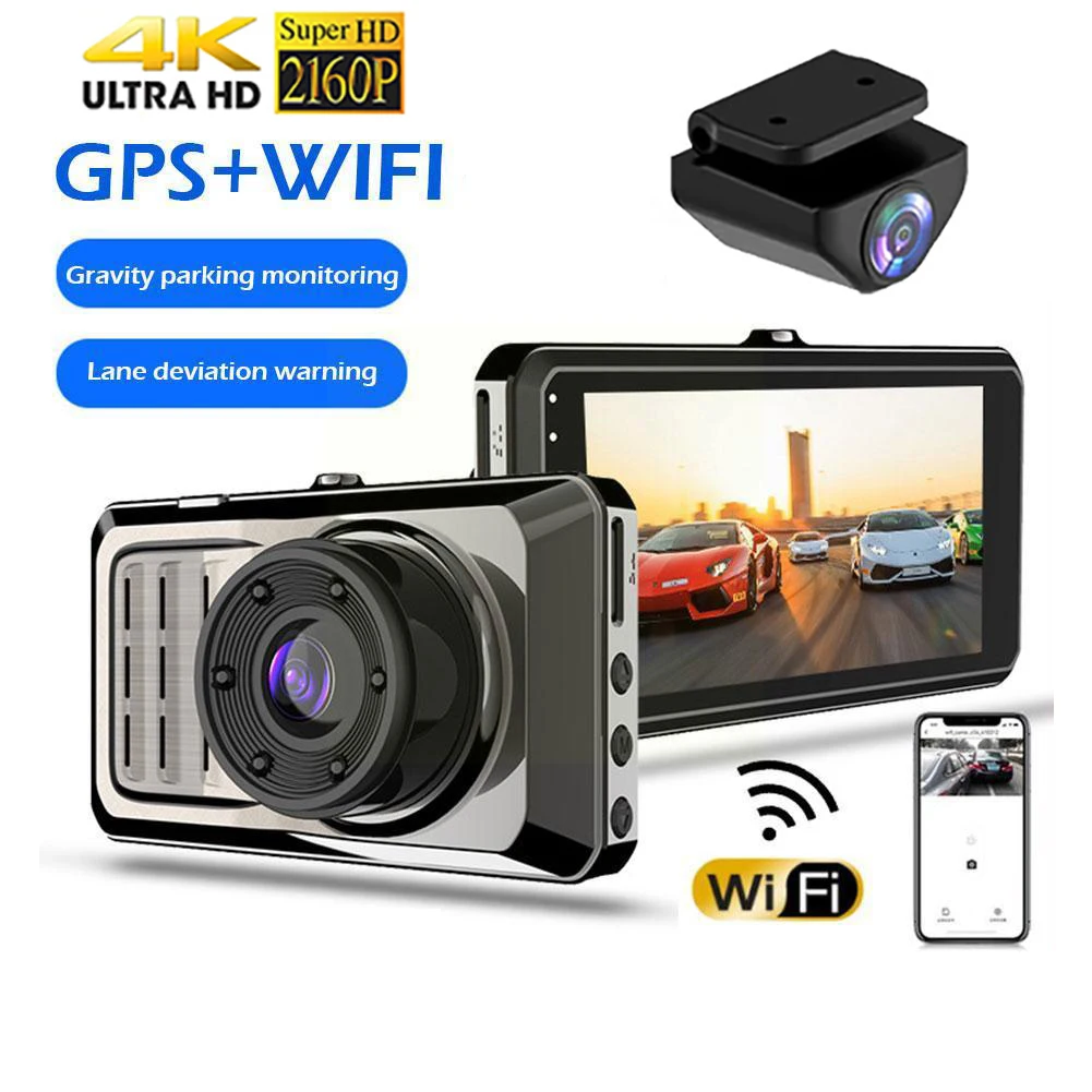 

Car DVR WiFi GPS Dash Cam Front and Rear View Camera 4K 2160P Drive Video Recorder Parking Monitor Night Vision Auto Black Box