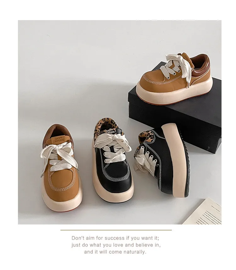Women Sneakers Casual Flat Bottom Round Toe Platform Thick-soled Shoes Spring Autumn PU Sneakers Women Fashionable Shoes Women 6