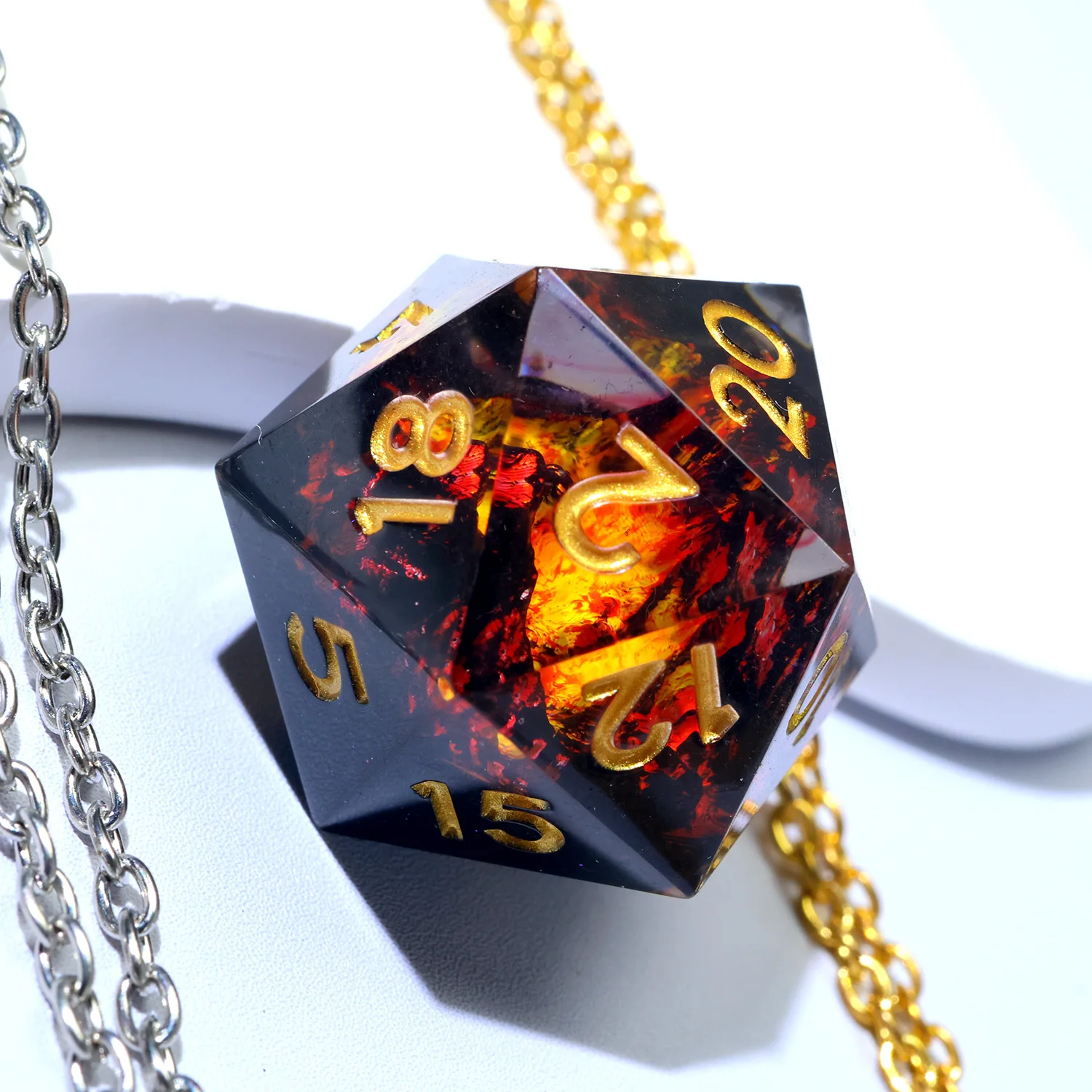 Volcanic Dragon's Lair Handmade Polyhedral Resin RPG Dice Set - Red