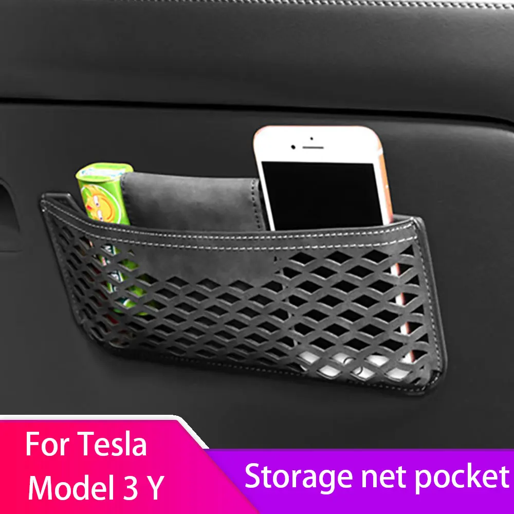 

For Tesla Model 3 Y 2017-2023 Turn fur Car Storage Net String Pouch Bag Key Phone Holder cigarette Pocket Organizer