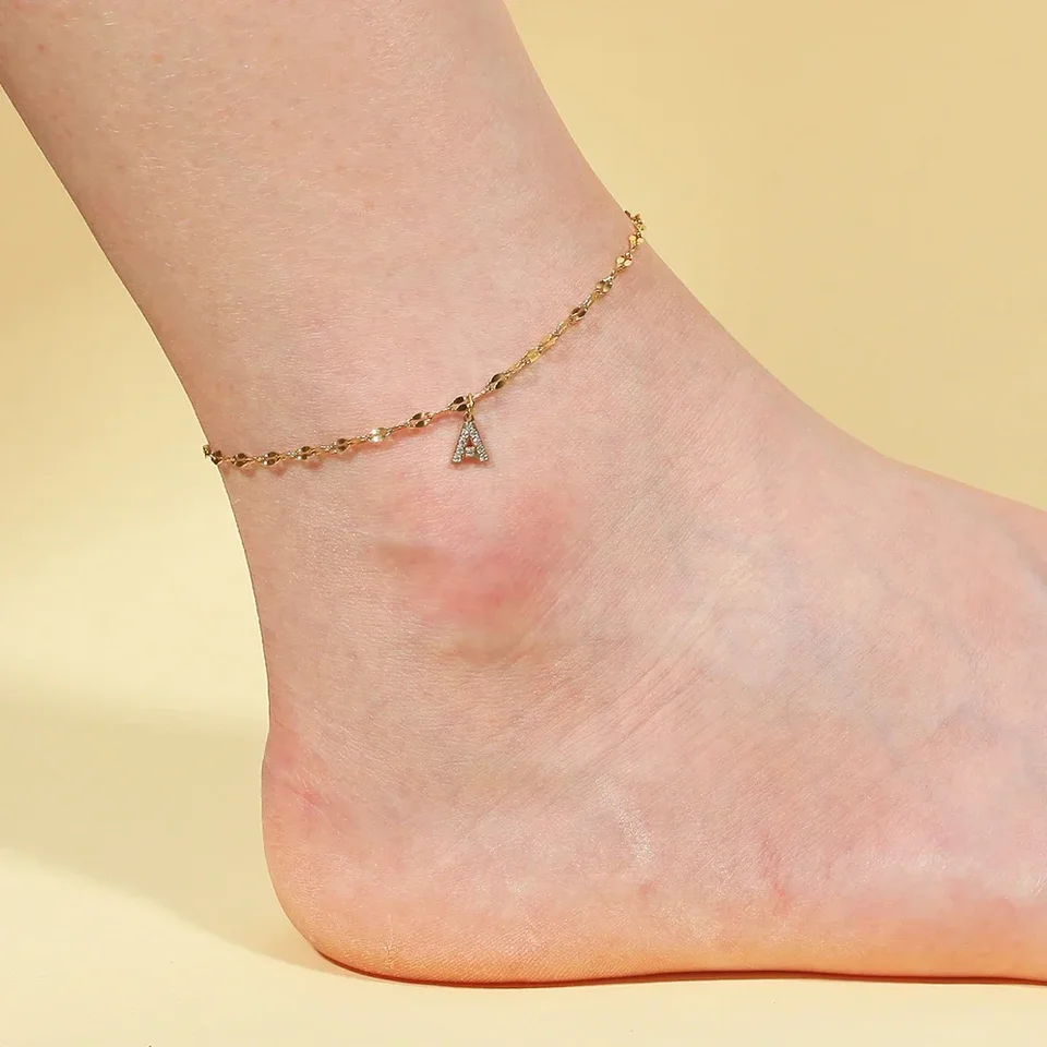 女性のための最初のステンレス鋼のアンクレットA-Z,金色,夏の