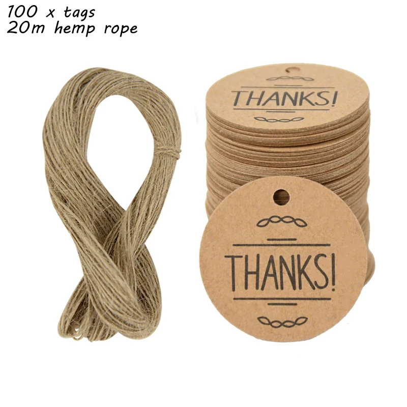 Bulk Set of 100 Handmade Kraft Paper Gift Tags with Hemp Ropes