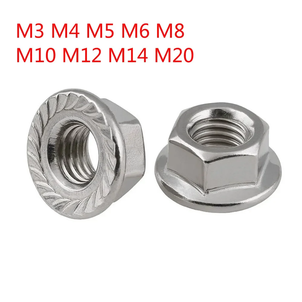 20/10/5/1pcs Lock Flange Nut M4 M5 M6 M8 M10 M12 316 Stainless Steel Hexagon Hex Nuts Locking Flanged Nut DIN6923
