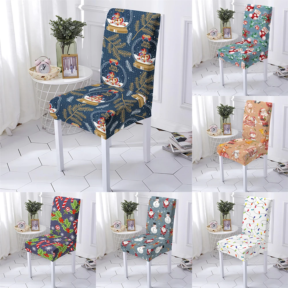 Christmas Dining Room Chair Cover Universal Size High Back Chairs Covers Washable For Christmas Party Home Decoration