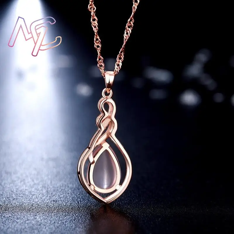 Pink Natural Jade Water drop Pendant Necklace Real Jewelry Talismans Amulet Rose Gold Plated Gifts for Women Vintage Stone