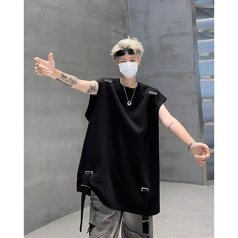 Yaz Aylarında Erkekler için High Street Kolsuz Tişörtler Yeni Amerikan Küçük Yaka Tasarım Niş Kedi ve Yakışıklı Yelek Yelek