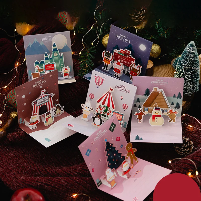 3D Christmas Card Folding Merry Christmas Greeting Cards New Year Xmas Party Navidad Festival Decoration Greet Gift Cards