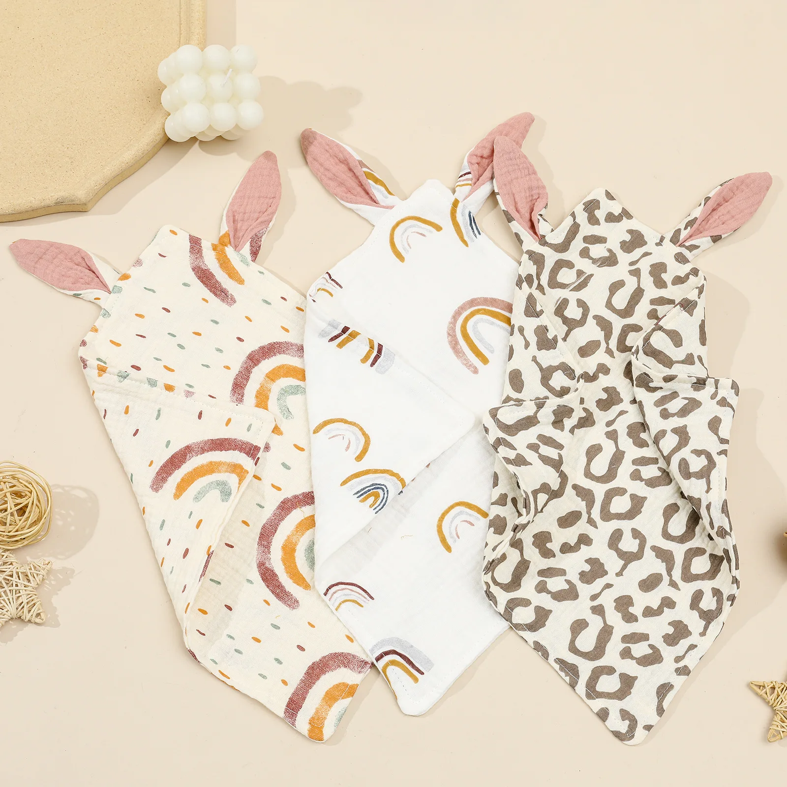 

Baby Cotton Muslin Comforter Blanket Soft Newborn Sleeping Toy Cute Rabbit Ears Kid Sleep Soothe Appease Towel Bibs Saliva Towel