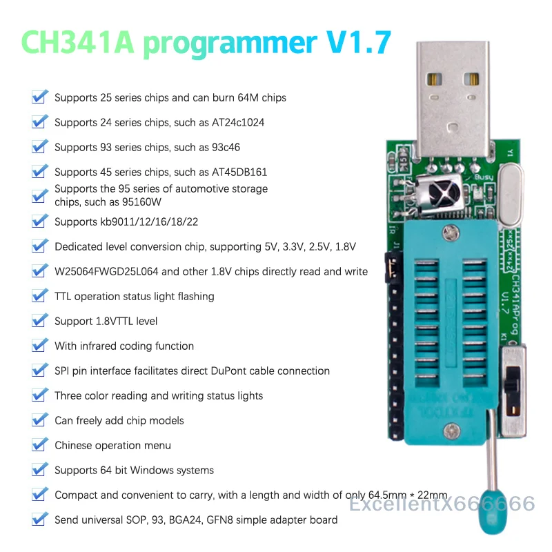 CH341A PROGRAMMATEUR V1 7 Prise en charge de la conversion de niveau 18V avec ca EUR 20,21 CH341A PROGRAMMATEUR V1 7 Prise en charge de la conversion de niveau 18V avec ca EUR 20,21