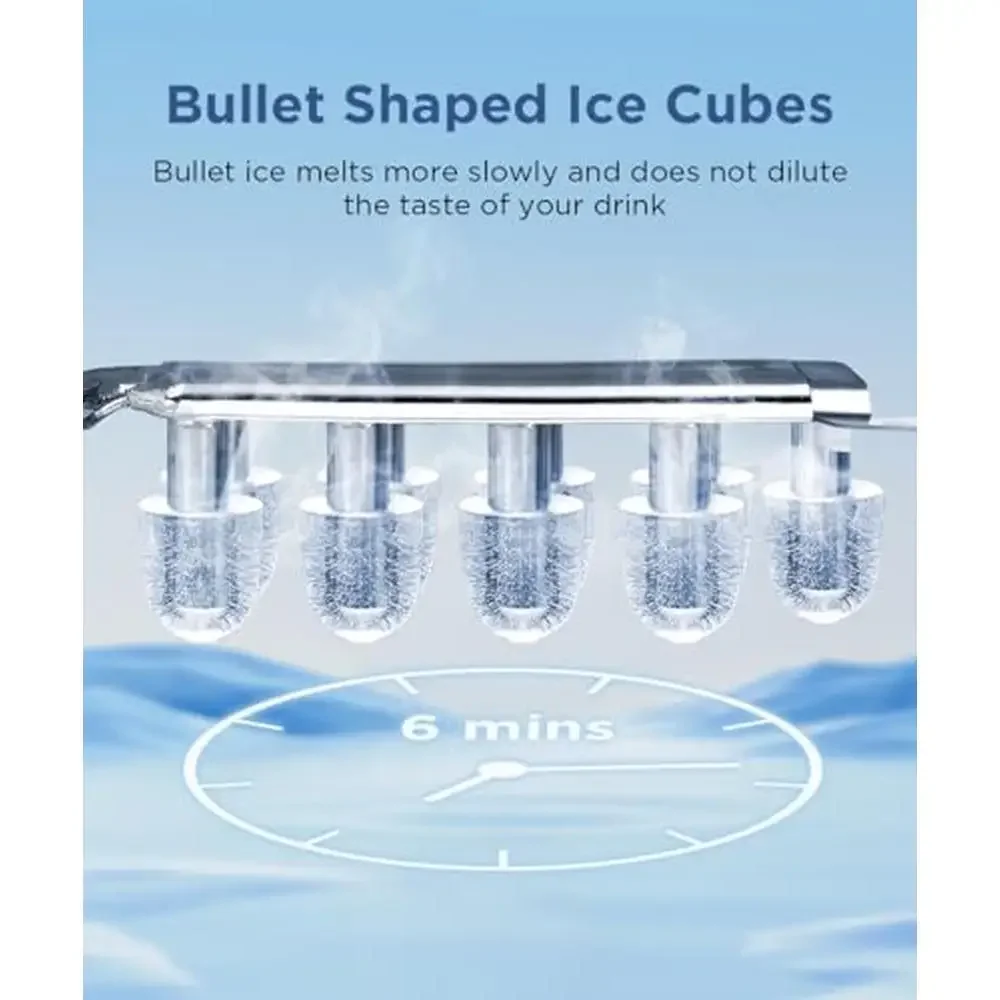Stainless Steel Portable Ice Maker Machine Self-Cleaning 26.5lbs/24Hrs 6 Mins/9 Pcs Bullet Ice High Corrosion Resistance 3