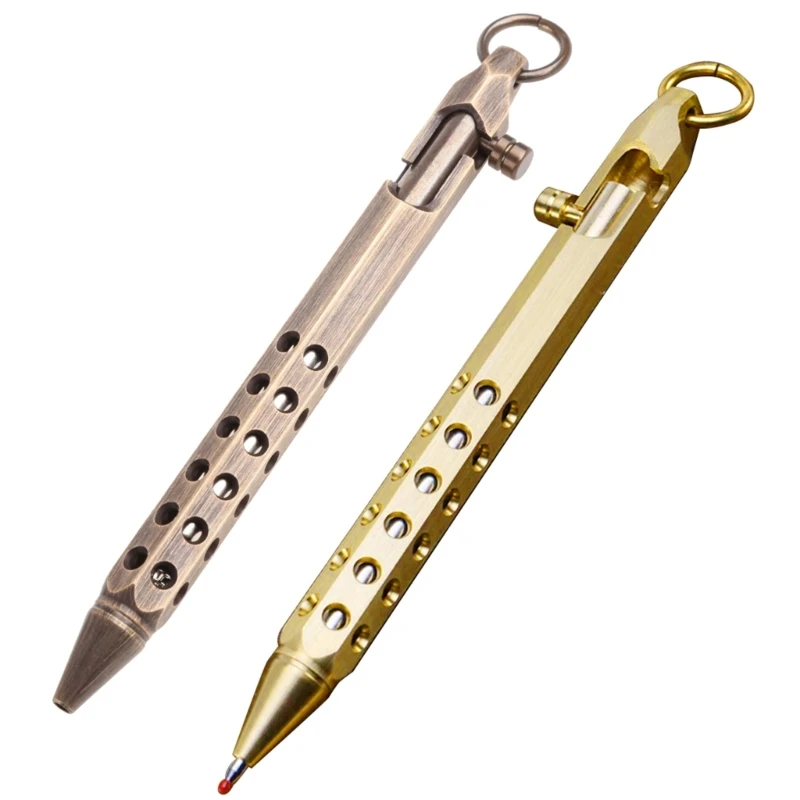 

Hexagonal Type Action Gel Pen School Stationery Handmade Solid Brass Gel Pen Retro Portable Pocket Pen