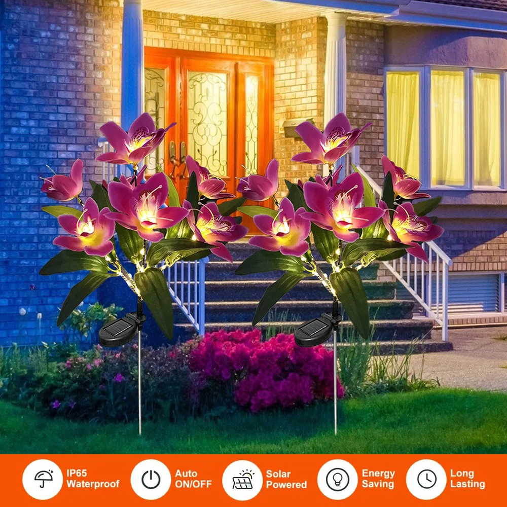 Orchid Rose Solar Lawn Lamp Outdoor Waterproof Flowers Landscape Lamp Solar Charging Decoration Light for Garden Yard Pathway 3