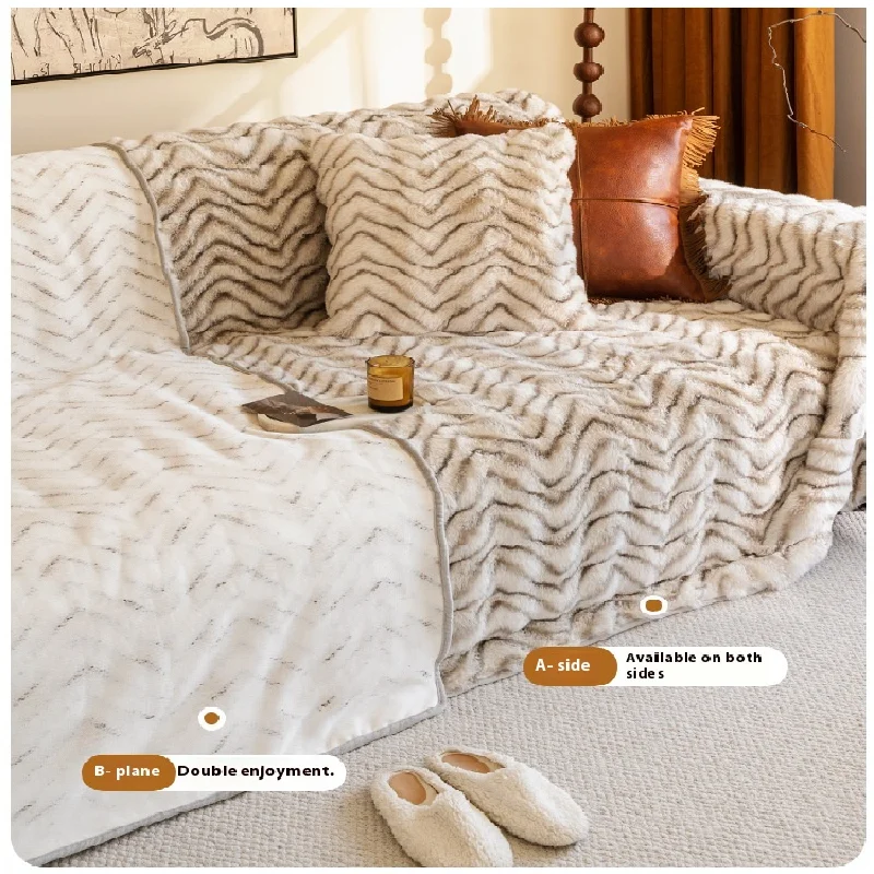 Imitation Rabbit Plush Sofa Towel Winter Warm Fluffy Throw Blanket Super Soft Smooth Thicken Velvet Sofa Cover